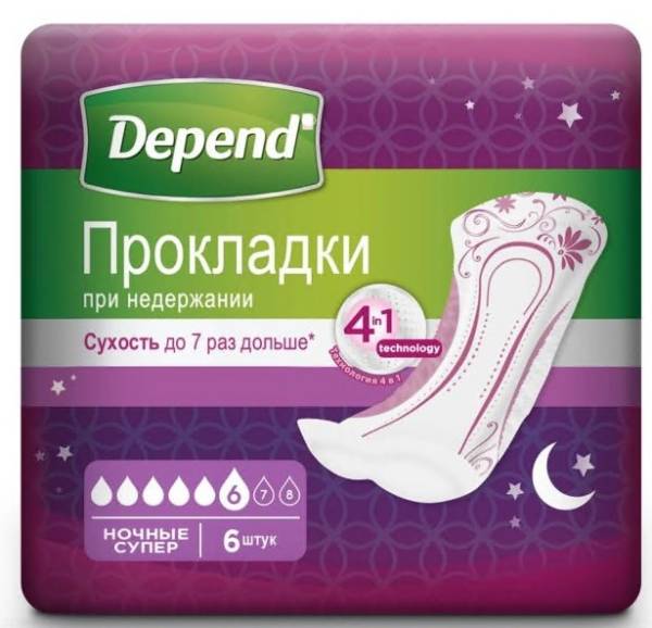 Изображение товара Прокладки урологические Depend Ночные Супер 6шт Прокладки урологические Depend Ночные Супер 6шт фотография